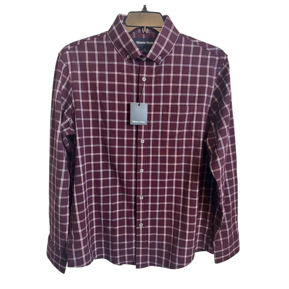 NWT Mizzen+Main City Flannel Wine Richard Plaid L Large NEW $158 - Picture 2 of 8